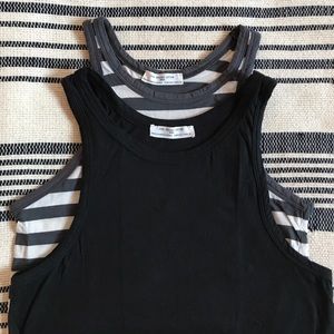 Set of 2 Zara organic tank tops (black + striped)